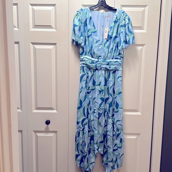 Ramy Brook Amber flutter sleeve midi dress. Size 10. Color: blue leaf - Picture 3 of 4